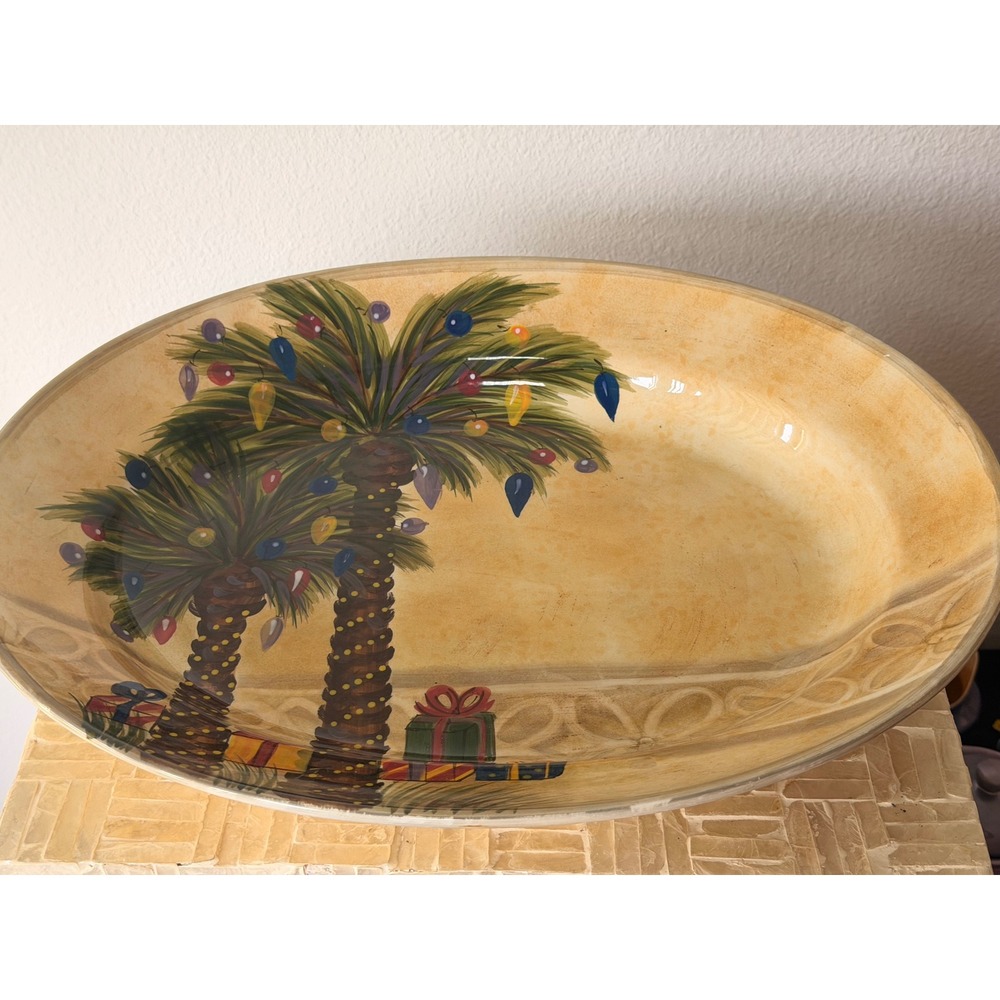 Tabletops Lifestyles Bellagio Christmas Palm Tree Oval Serving Platter 18in